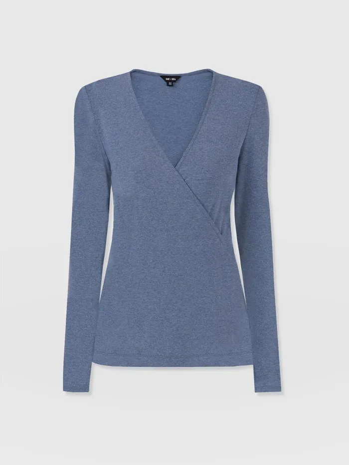 Rosa Wrap Tee Long Sleeve 8211 Blue Blue Women Saint And Sofia TShirts and Tanks