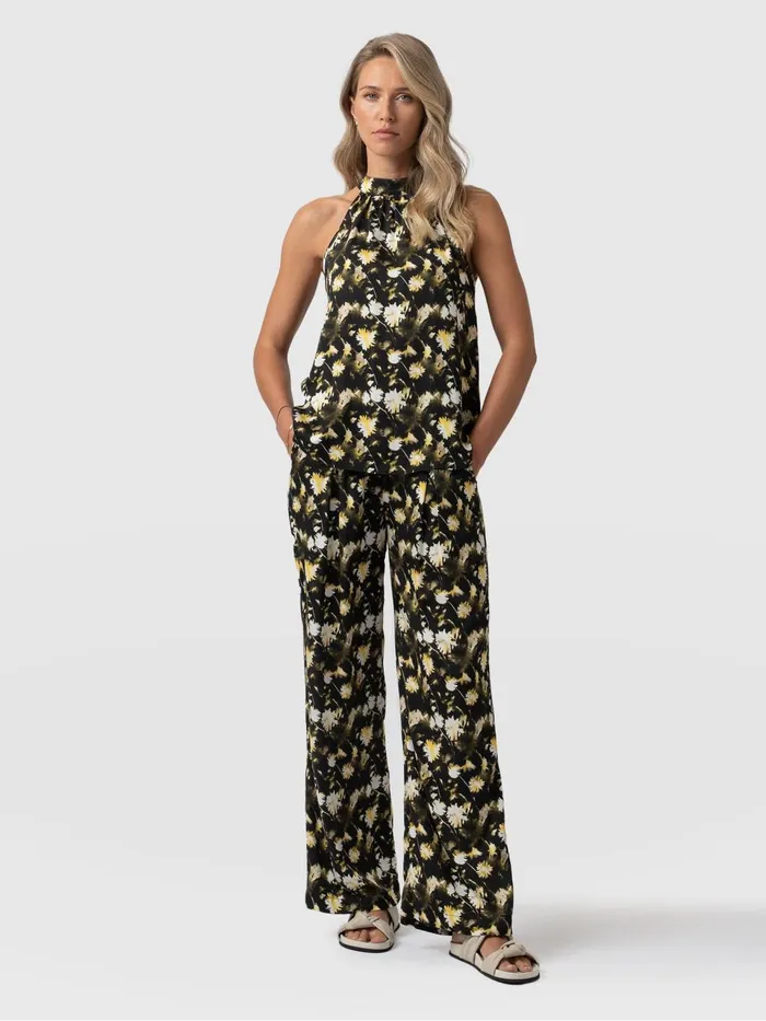 Rowan Wide Leg Pant 8211 Black Daisy Floral Black Daisy Floral Women Saint And Sofia Pants