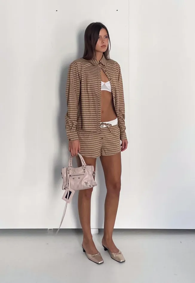 Sets and Coords Women Lioness Fashion NIRVANA SHIRT Chocolate Check