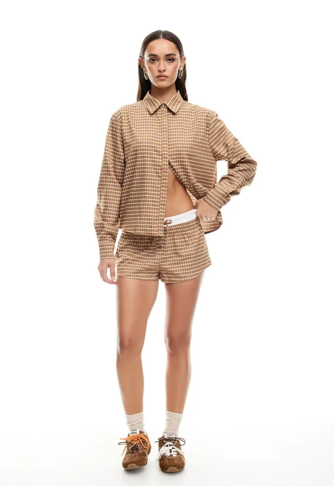 Sets and Coords Women Lioness Fashion NIRVANA SHIRT Chocolate Check Sets and Coords Women Lioness Fashion NIRVANA SHIRT Chocolate Check