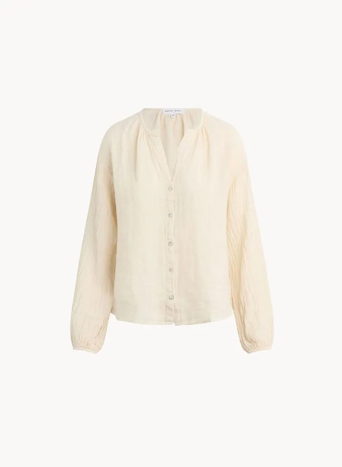 Shirred Neck Blouse 8211 Samba Tan Women Bella Dahl Long Sleeve