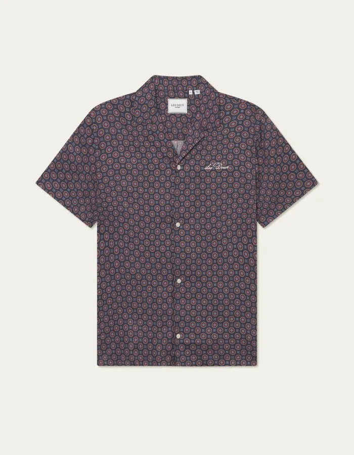 ShirtsOvershirts Men Les Deux Foulard AOP SS Shirt 8211 Dark Navy