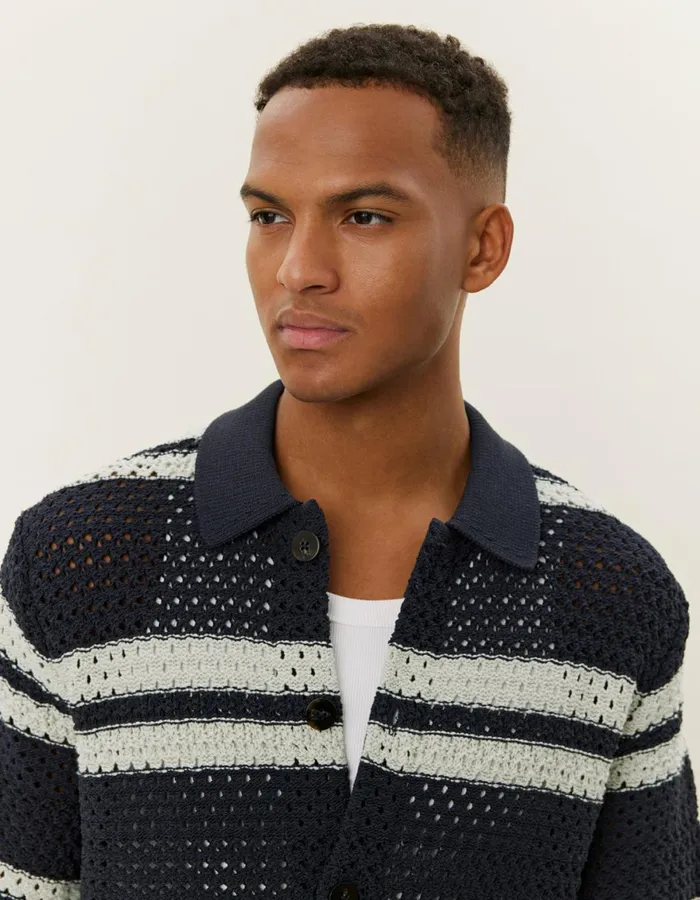 ShirtsOvershirts Men Les Deux Gianni SS Knit Shirt 8211 Dark Navy