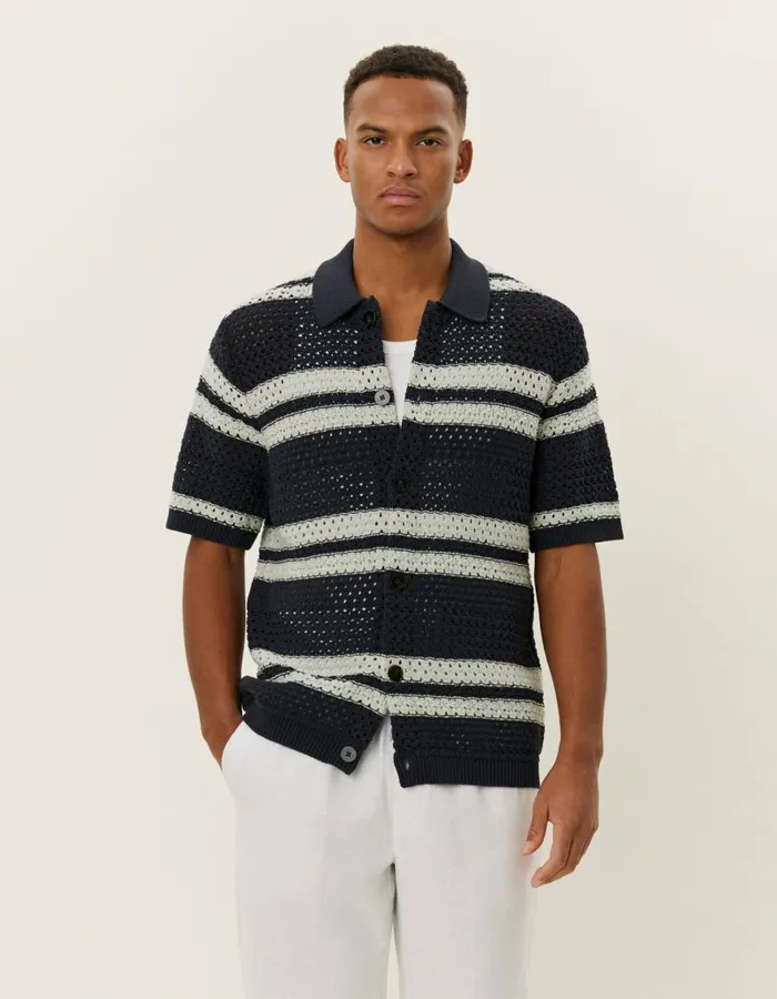 ShirtsOvershirts Men Les Deux Gianni SS Knit Shirt 8211 Dark Navy