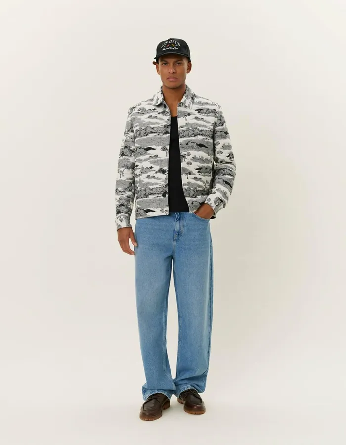 ShirtsOvershirts Men Les Deux Jaiden Ruins Jaqcuard Overshirt 8211 WhiteBlack