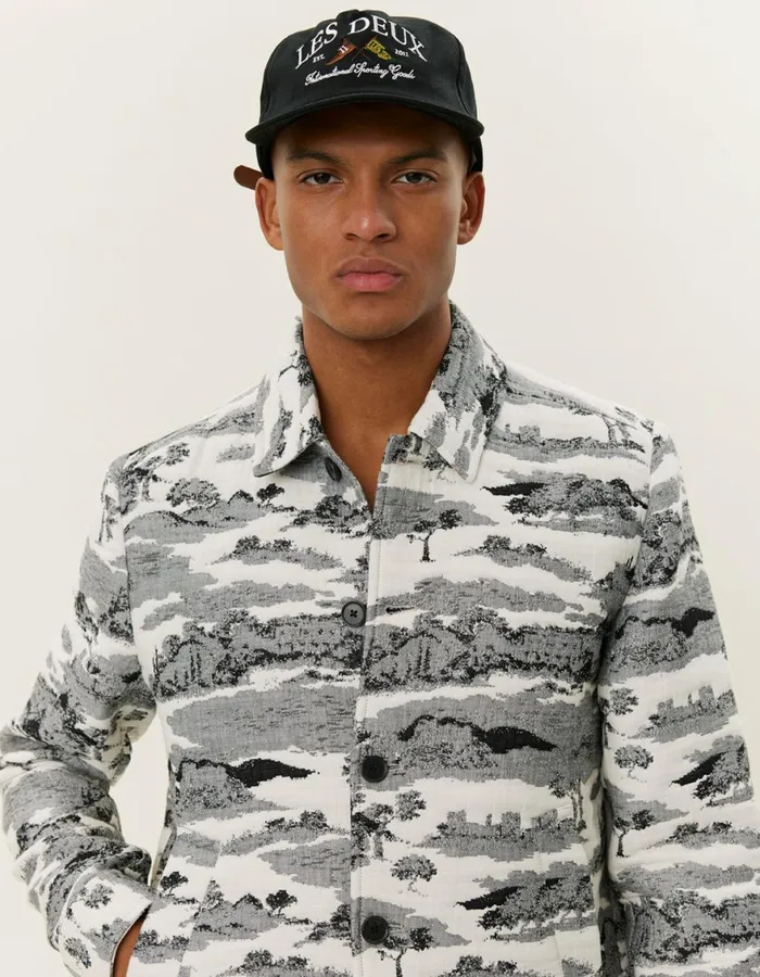 ShirtsOvershirts Men Les Deux Jaiden Ruins Jaqcuard Overshirt 8211 WhiteBlack