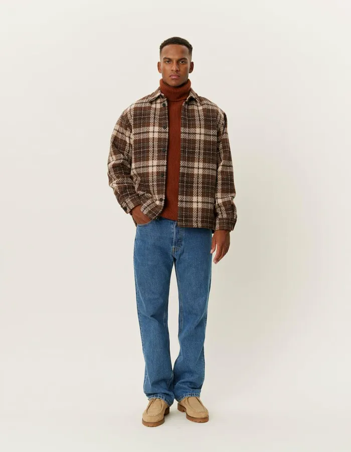 ShirtsOvershirts Men Les Deux Jonathan Check Overshirt 8211 Coffee BrownDark Sand