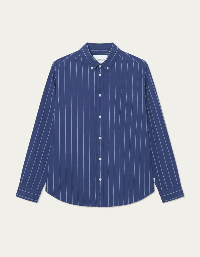 ShirtsOvershirts Men Les Deux Kent Stripe Peached Poplin Shirt 8211 BlueprintWhite ShirtsOvershirts Men Les Deux Kent Stripe Peached Poplin Shirt 8211 BlueprintWhite