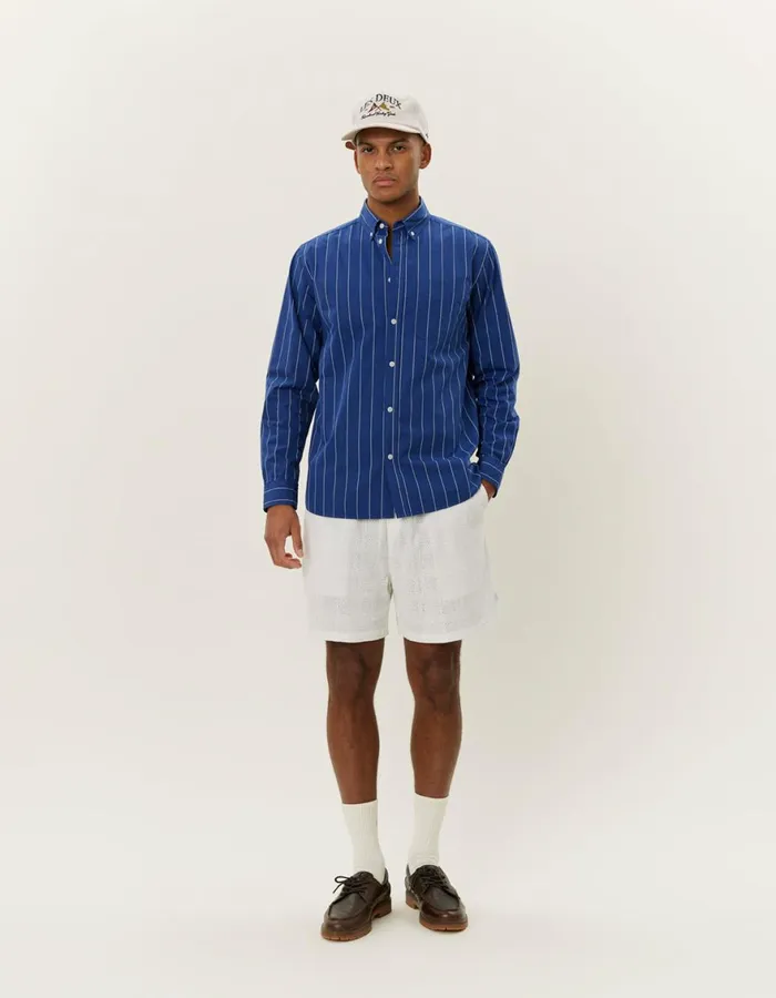 ShirtsOvershirts Men Les Deux Kent Stripe Peached Poplin Shirt 8211 BlueprintWhite