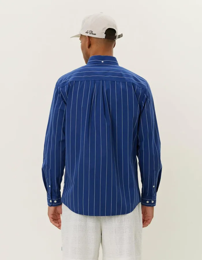 ShirtsOvershirts Men Les Deux Kent Stripe Peached Poplin Shirt 8211 BlueprintWhite