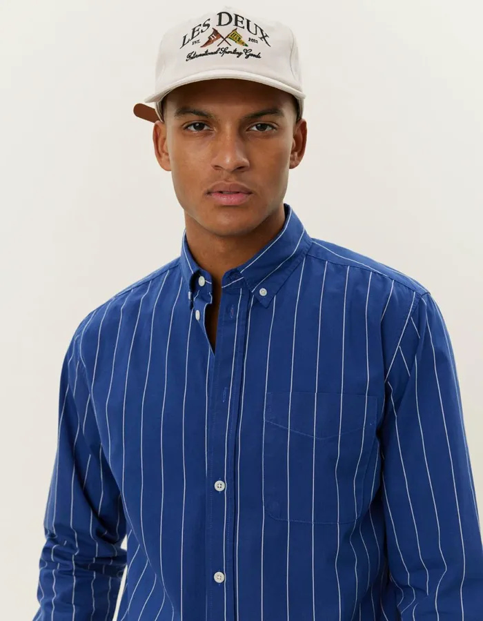 ShirtsOvershirts Men Les Deux Kent Stripe Peached Poplin Shirt 8211 BlueprintWhite
