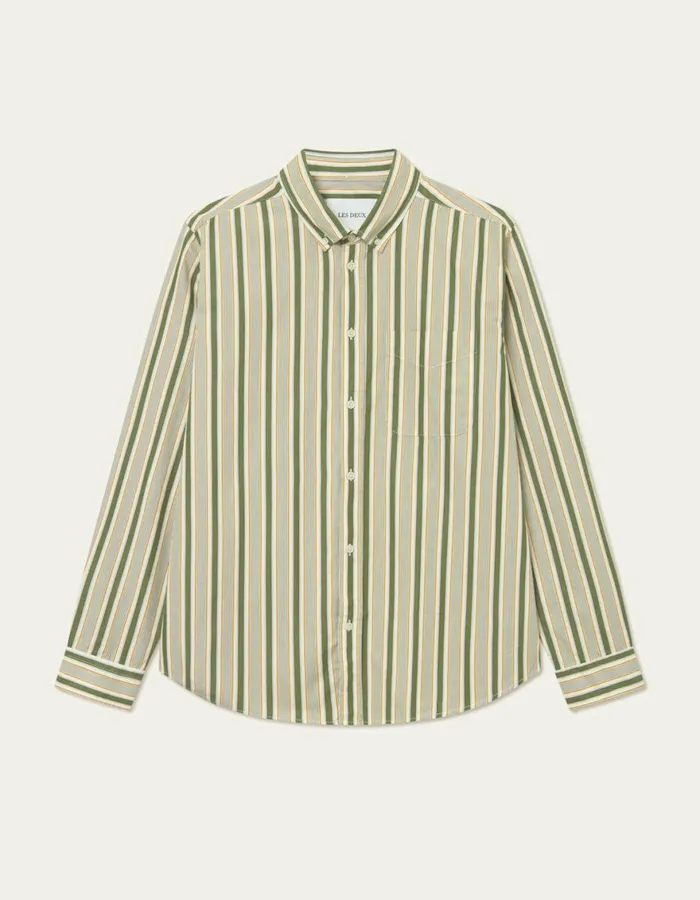 ShirtsOvershirts Men Les Deux Kent Stripe Peached Poplin Shirt 8211 Chive GreenThai Curry ShirtsOvershirts Men Les Deux Kent Stripe Peached Poplin Shirt 8211 Chive GreenThai Curry