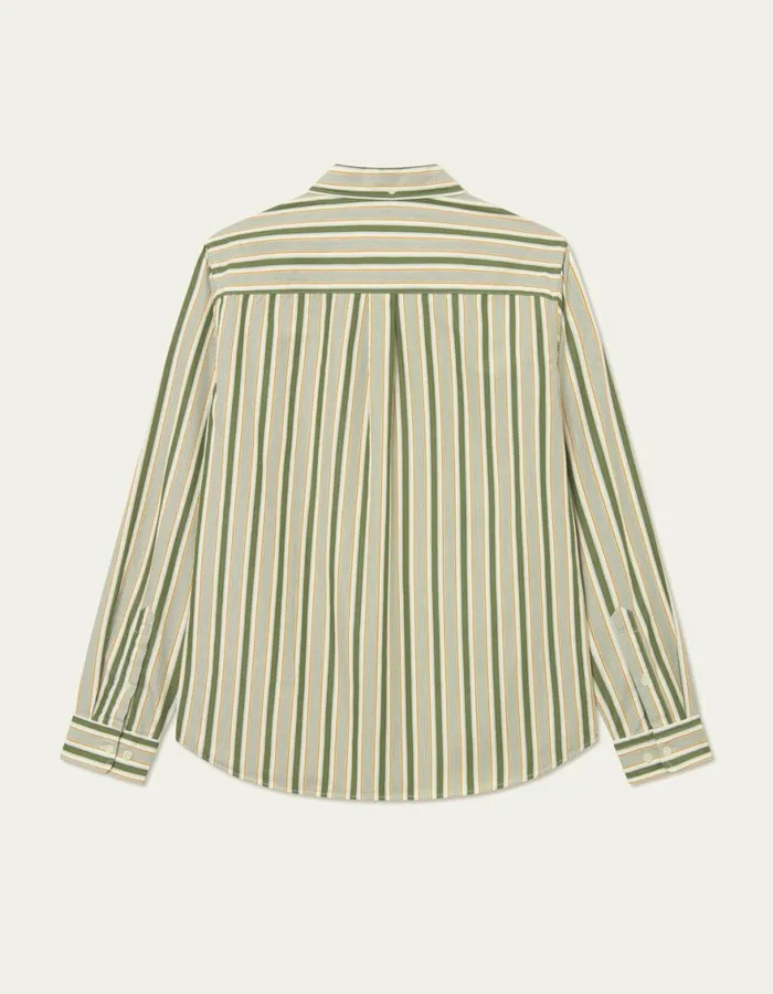 ShirtsOvershirts Men Les Deux Kent Stripe Peached Poplin Shirt 8211 Chive GreenThai Curry