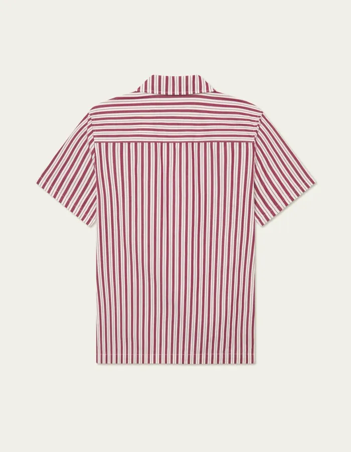 ShirtsOvershirts Men Les Deux Klark Stripe Poplin SS Shirt 8211 Beet RedWhite