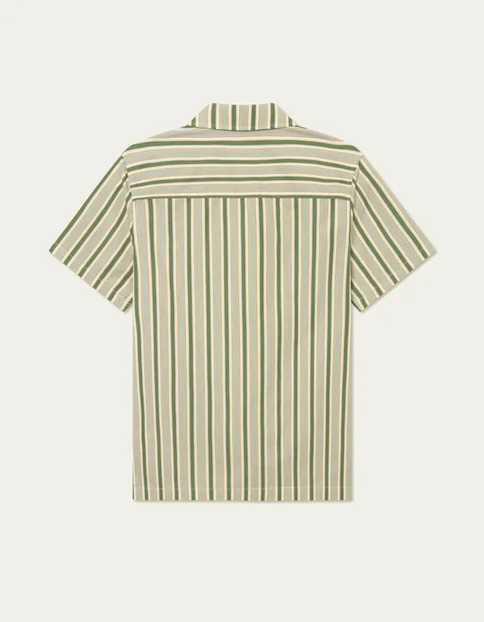 ShirtsOvershirts Men Les Deux Klark Stripe Poplin SS Shirt 8211 Chive GreenThai Curry