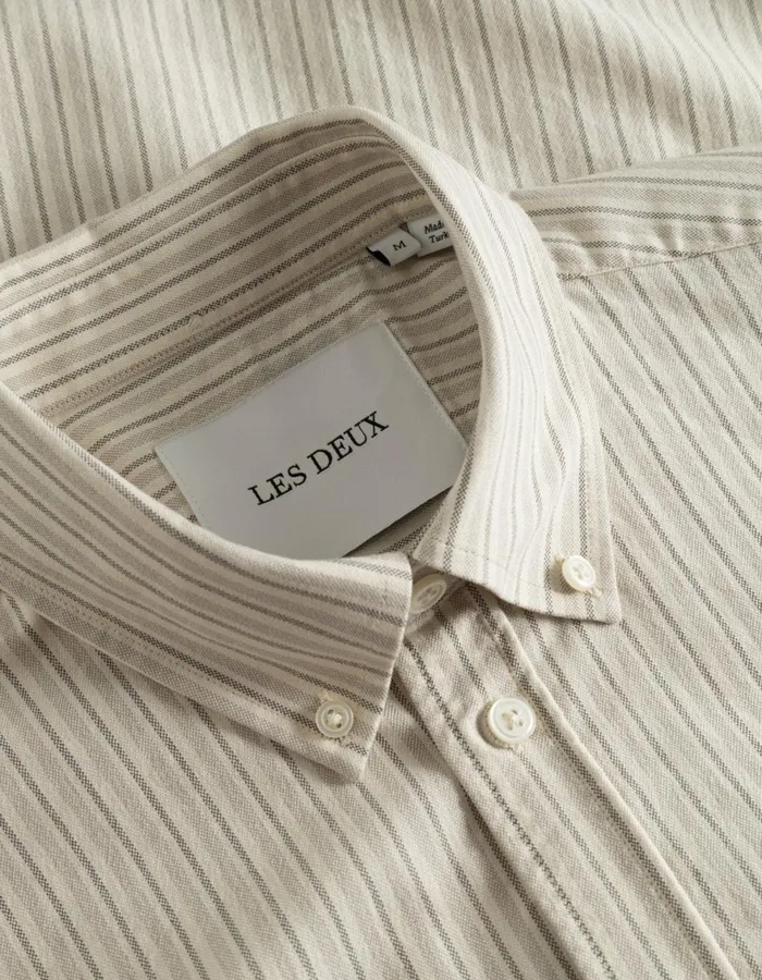 ShirtsOvershirts Men Les Deux Konrad Stripe Oxford Shirt 8211 Light IvoryLight Desert Sand