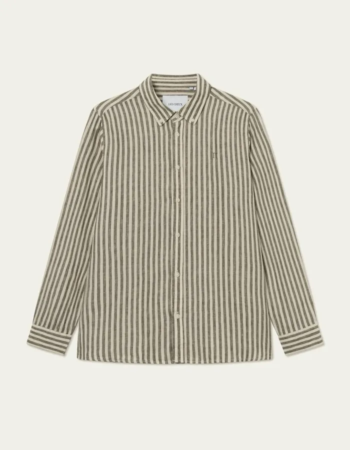 ShirtsOvershirts Men Les Deux Kristian Linen BD Shirt 8211 Olive NightIvory