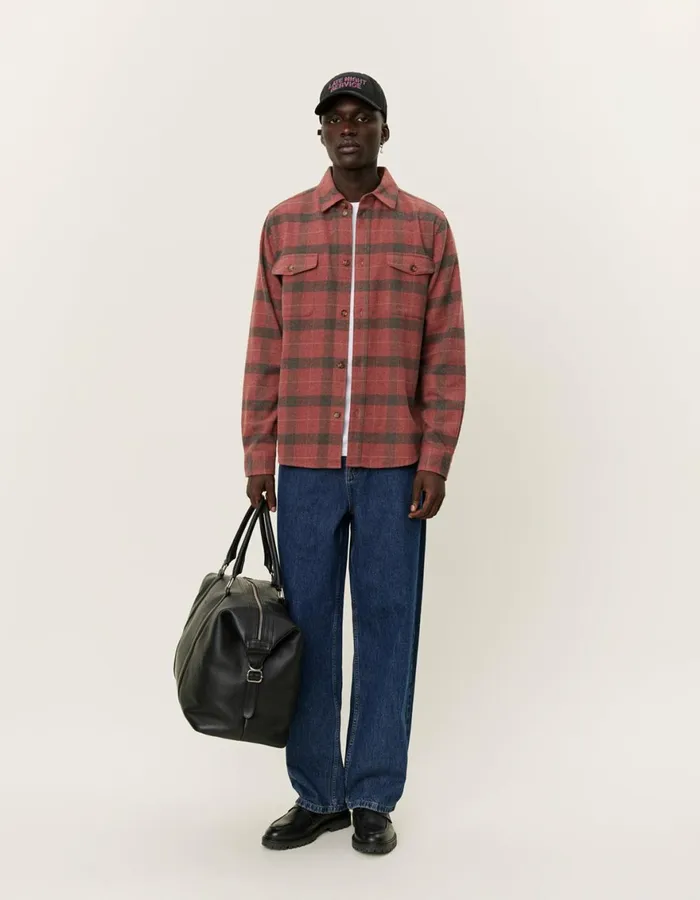 ShirtsOvershirts Men Les Deux Lennon Flannel Check Overshirt 8211 Coffee BrownFired Brick