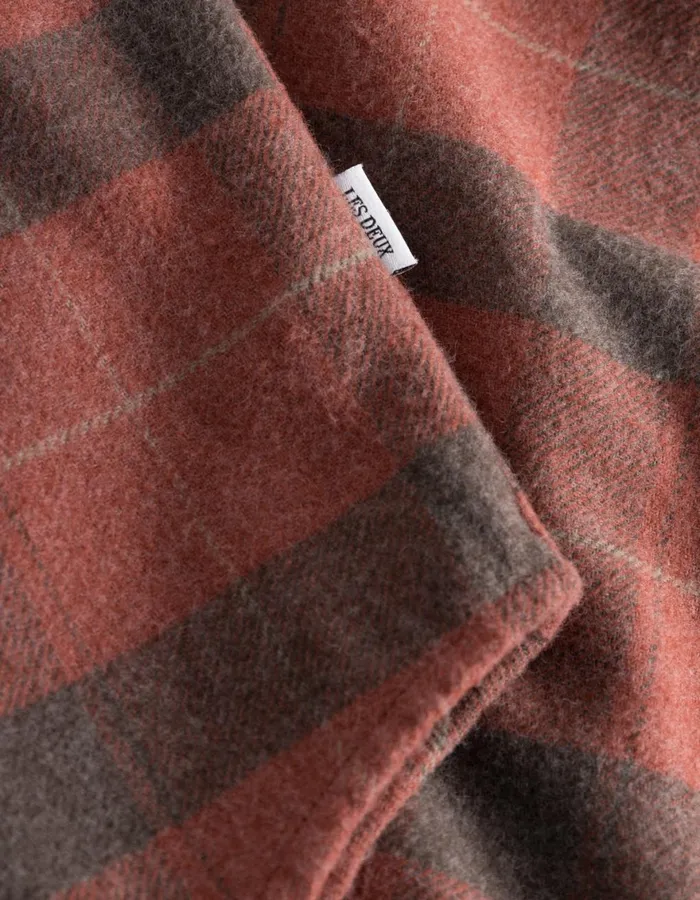 ShirtsOvershirts Men Les Deux Lennon Flannel Check Overshirt 8211 Coffee BrownFired Brick