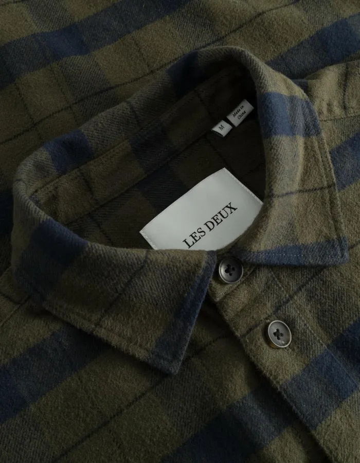 ShirtsOvershirts Men Les Deux Lennon Flannel Check Overshirt 8211 RosinDark Navy