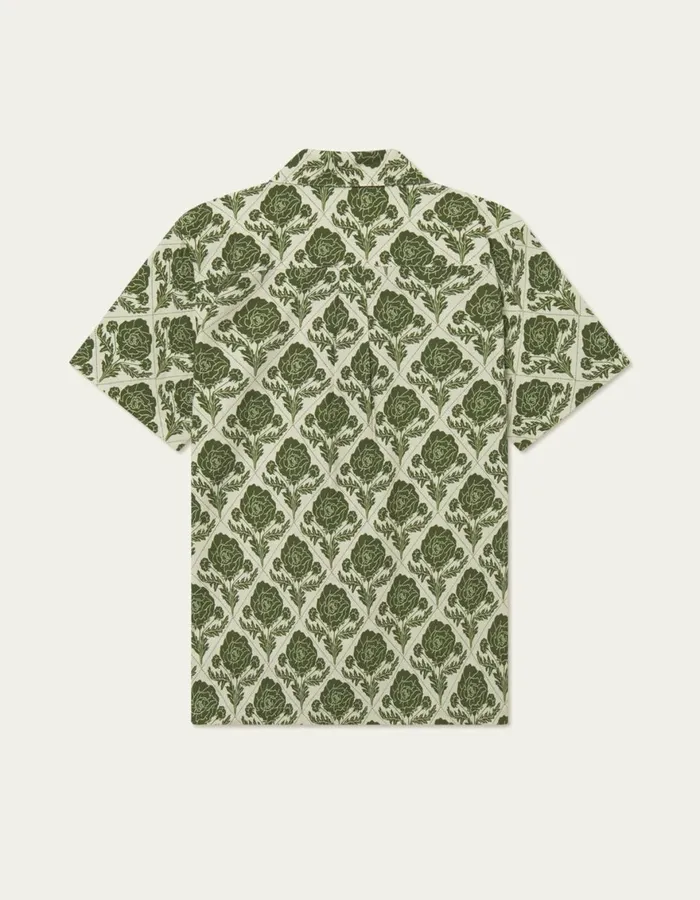 ShirtsOvershirts Men Les Deux Lesley Flower Tile AOP SS Shirt 8211 Vintage GreenIvory