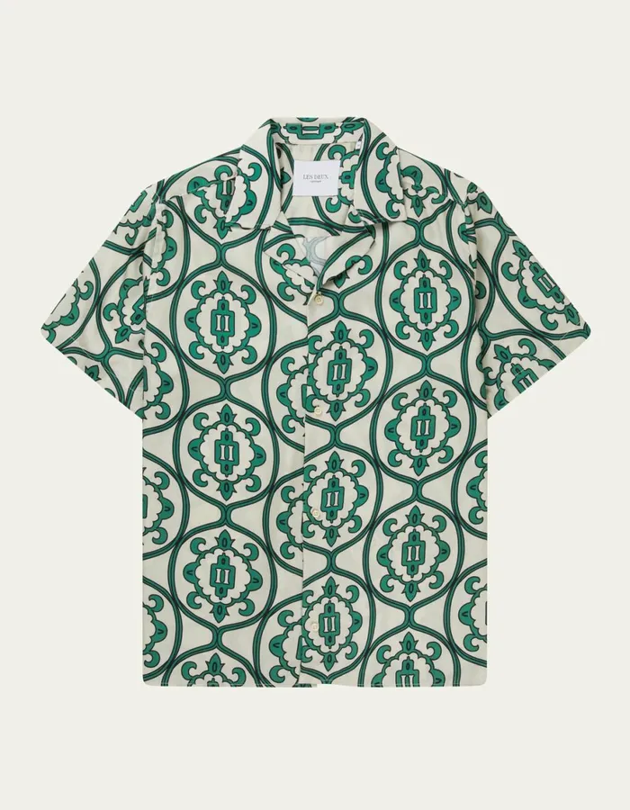 ShirtsOvershirts Men Les Deux Ornament AOP SS Shirt 8211 IvoryVintage Green