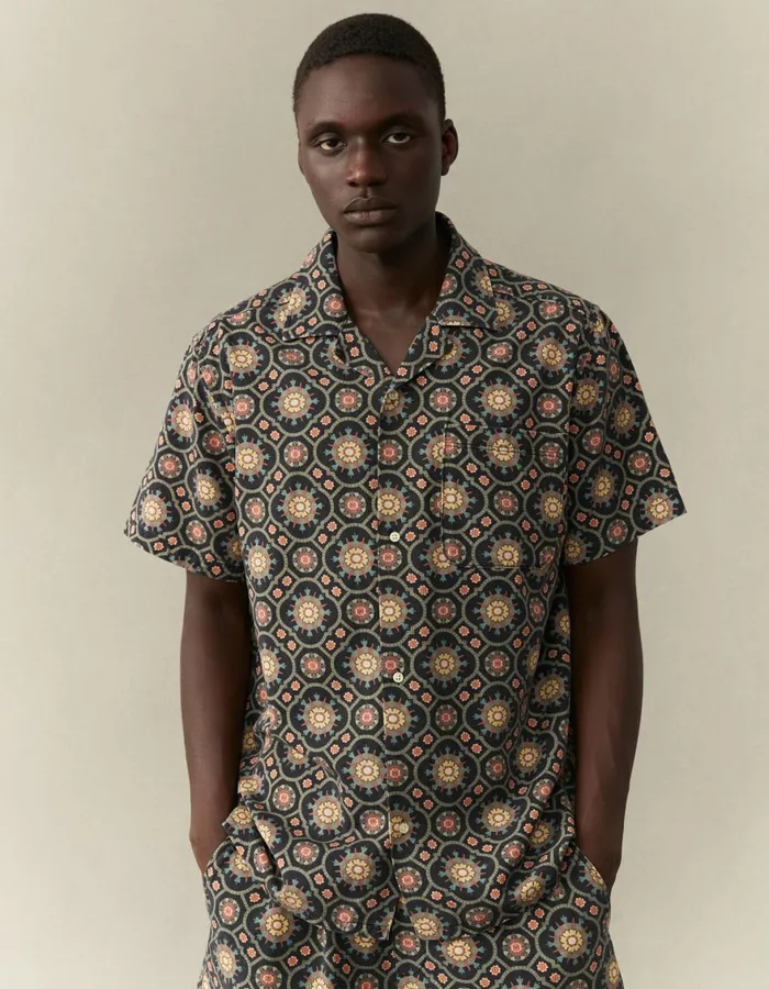 ShirtsOvershirts Men Les Deux Tapestry SS Shirt 8211 BlackSurplus Green