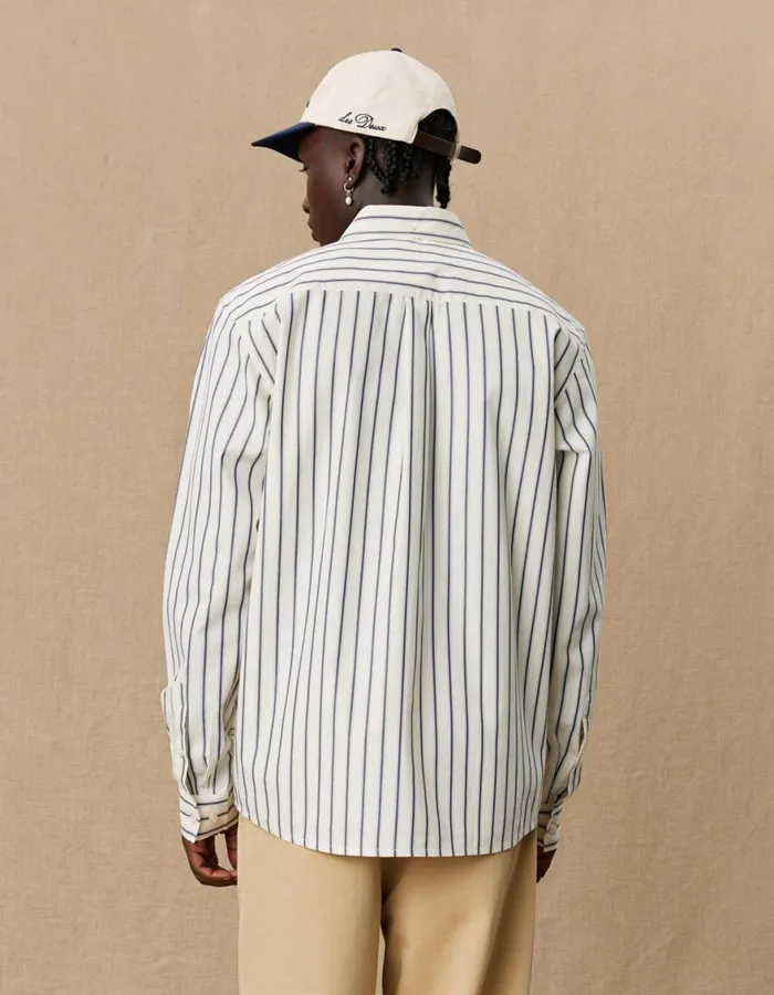 ShirtsOvershirts Men Les Deux Yale Stripe Poplin Shirt 8211 Light IvoryDark Navy