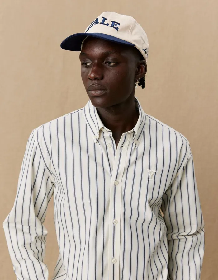 ShirtsOvershirts Men Les Deux Yale Stripe Poplin Shirt 8211 Light IvoryDark Navy