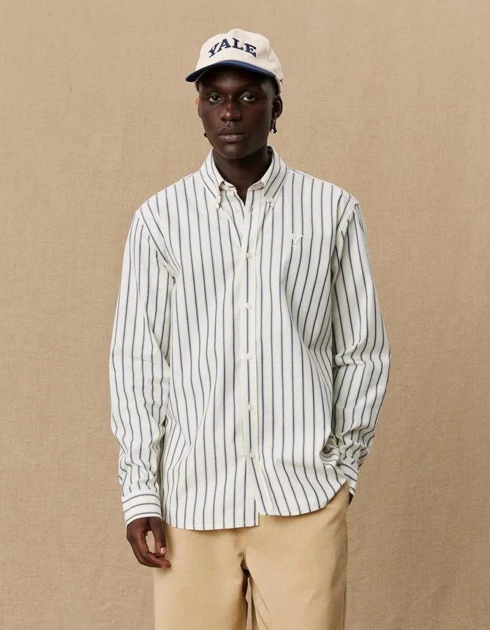 ShirtsOvershirts Men Les Deux Yale Stripe Poplin Shirt 8211 Light IvoryDark Navy