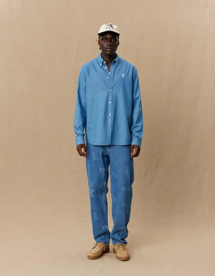 ShirtsOvershirts Men Les Deux Yale Y Denim Shirt 8211 Light Denim Blue