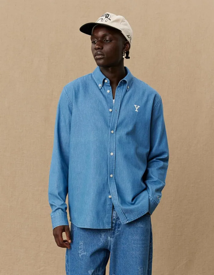 ShirtsOvershirts Men Les Deux Yale Y Denim Shirt 8211 Light Denim Blue
