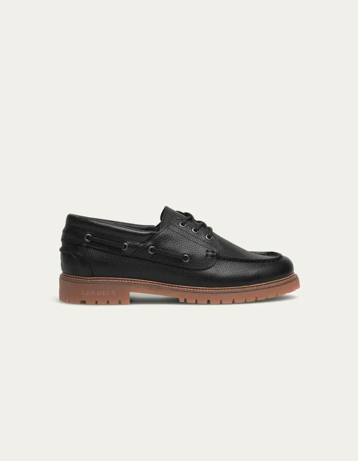 Shoes Men Les Deux Taylor Leather Boat Shoe 8211 BlackBlack