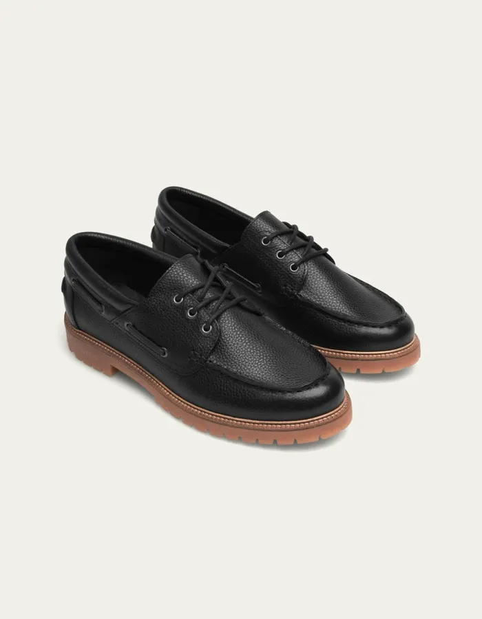 Shoes Men Les Deux Taylor Leather Boat Shoe 8211 BlackBlack