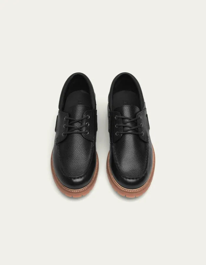 Shoes Men Les Deux Taylor Leather Boat Shoe 8211 BlackBlack