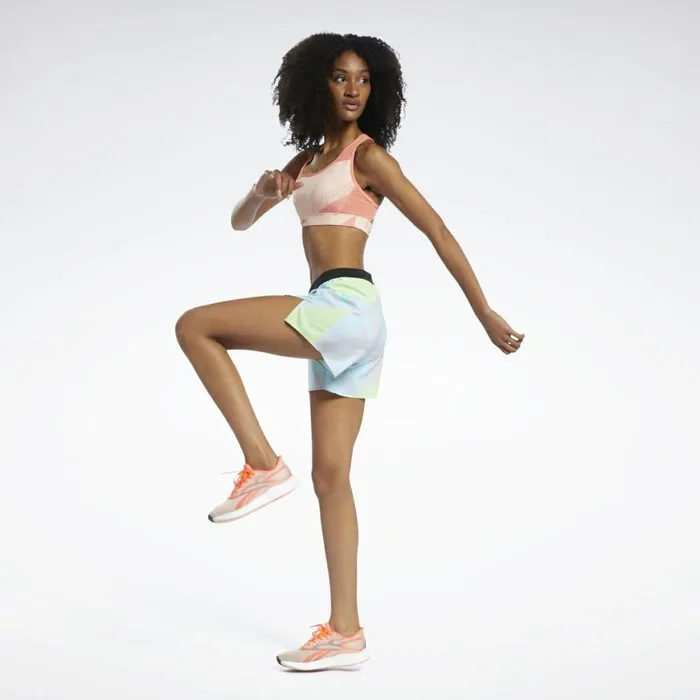 Shorts Womens Reebok Run Essentials Allover Print Shorts Digital Glow