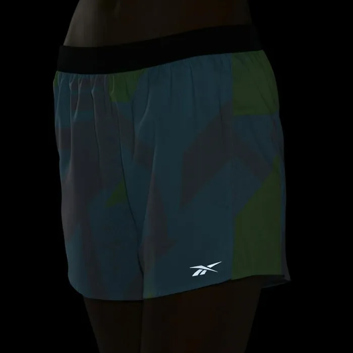 Shorts Womens Reebok Run Essentials Allover Print Shorts Digital Glow