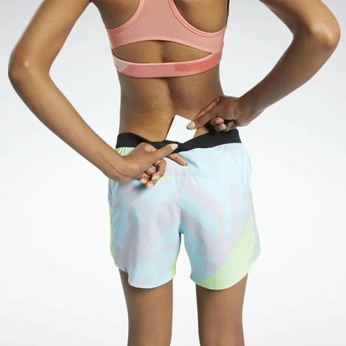 Shorts Womens Reebok Run Essentials Allover Print Shorts Digital Glow
