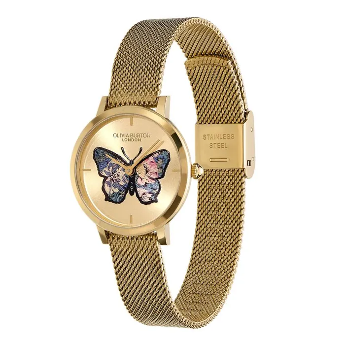 Signature Watches Women Olivia Burton 28mm Butterfly Ultra Slim Gold Mesh Watch