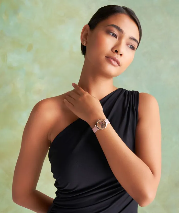 Signature Watches Women Olivia Burton 28mm Butterfly Ultra Slim Rose Gold and Mellow Rose Leather Strap Watch