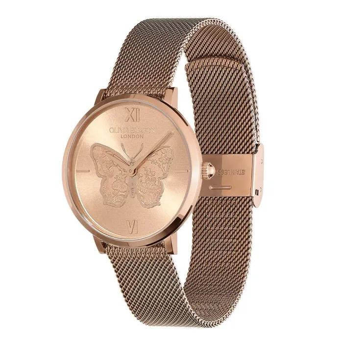 Signature Watches Women Olivia Burton 35mm Butterfly Ultra Slim Rose Gold Mesh Watch