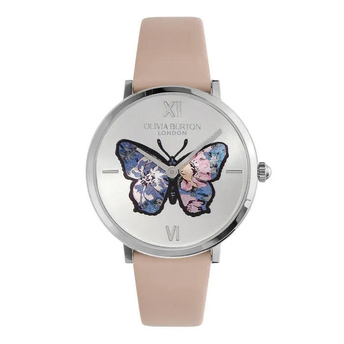 Signature Watches Women Olivia Burton 35mm Butterfly Ultra Slim Silver and Nude Leather Strap Watch Signature Watches Women Olivia Burton 35mm Butterfly Ultra Slim Silver and Nude Leather Strap Watch