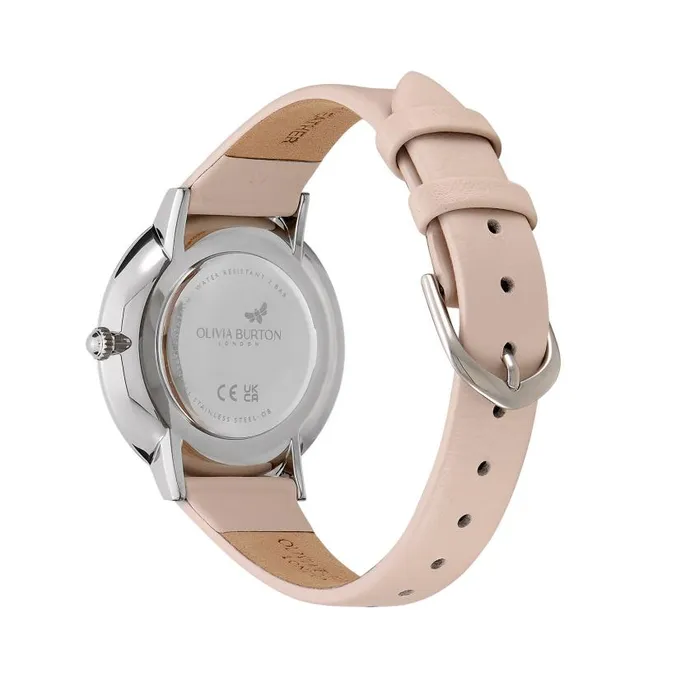 Signature Watches Women Olivia Burton 35mm Butterfly Ultra Slim Silver and Nude Leather Strap Watch