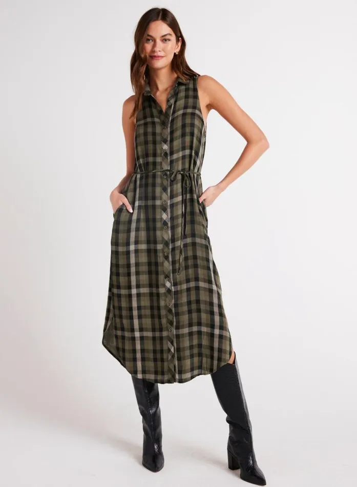 Sleeveless Button Down Midi Dress 8211 Olive Plaid Women Bella Dahl Midi Dresses
