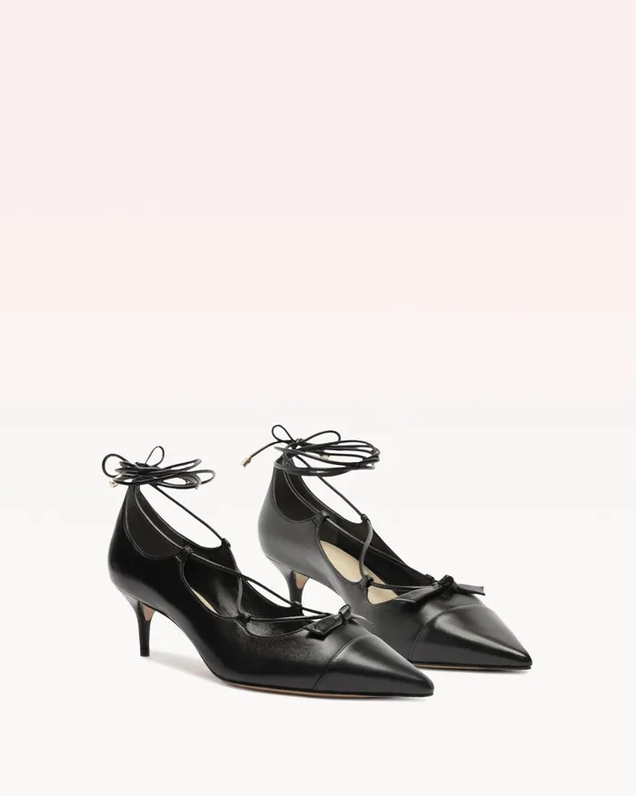 Slim Clarita Lace Up Pointed Toe Kitten Heels Black Women Alexandre Birman Pumps