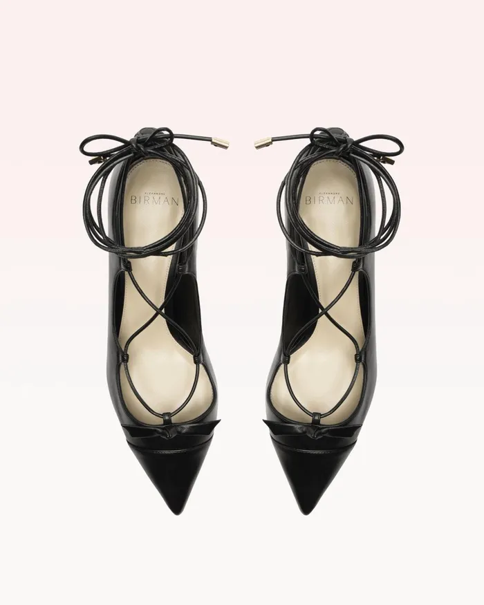 Slim Clarita Lace Up Pointed Toe Kitten Heels Black Women Alexandre Birman Pumps