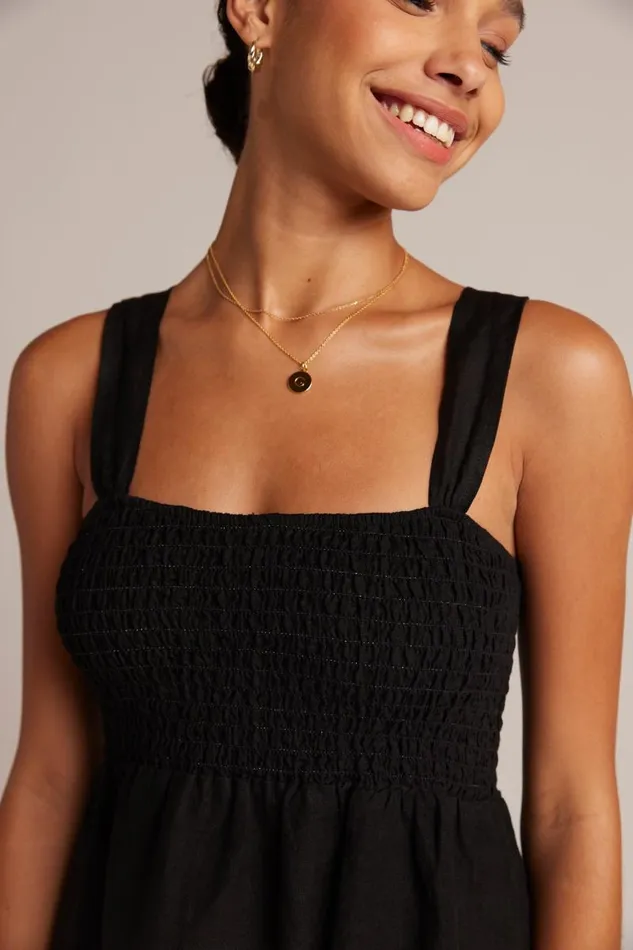 Smocked Linen Midi Dress 8211 Black Women Bella Dahl Midi Dresses Smocked Linen Midi Dress 8211 Black Women Bella Dahl Midi Dresses