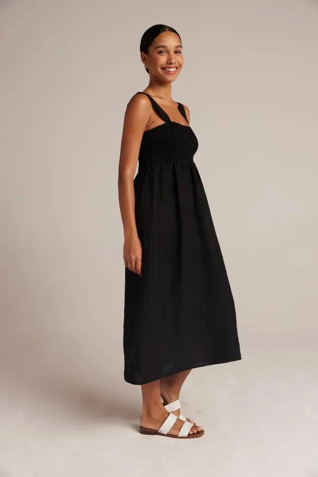 Smocked Linen Midi Dress 8211 Black Women Bella Dahl Midi Dresses Smocked Linen Midi Dress 8211 Black Women Bella Dahl Midi Dresses