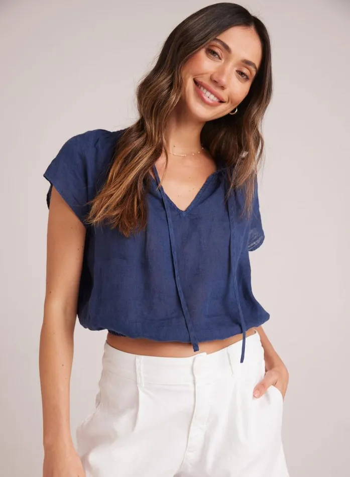 Smocked Tie Top 8211 Brazilian Navy Women Bella Dahl Short Sleeve