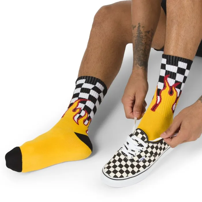 Socks Men Vans Flame Check Crew Sock Blackwhite Checkflame